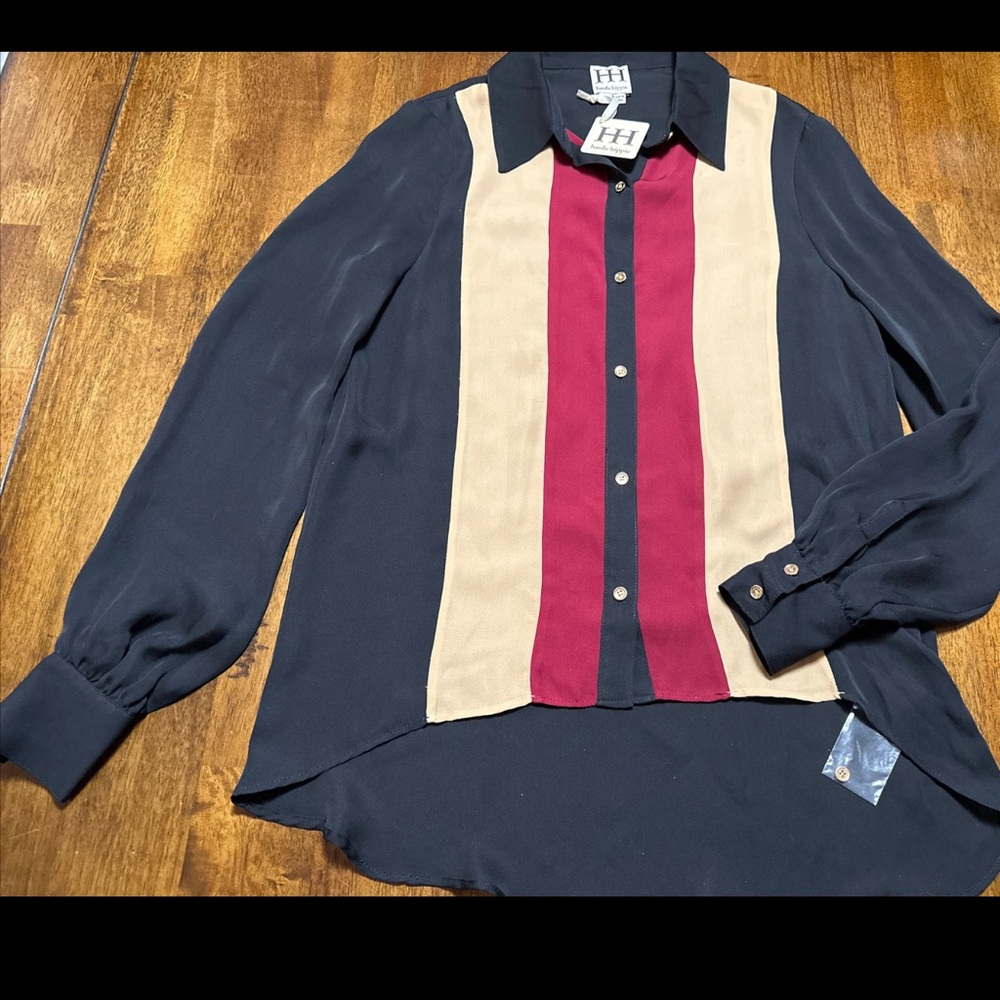 Haute Hippie Black and Red Striped Blouse